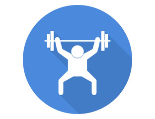 Gym workout vector web icon isolated on blue background, EPS 10, top view	
