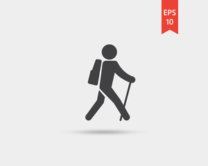 Hiking icon, hiking man vector web icon isolated on white background, EPS 10, top view.	