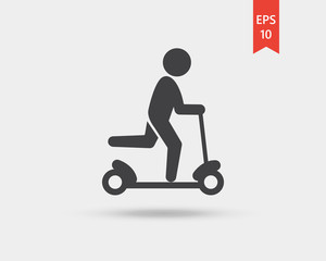 Man on Scooter vector web icon isolated on white background, EPS 10, top view	