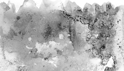 Abstract gray and black shades watercolor background. Ink effect water color illustration. Grunge monochrome smeared grey aquarelle painted paper textured canvas for design, vintage card