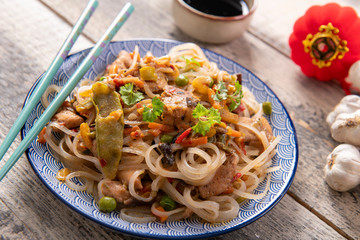Chinese noodles with vegetables and chicken