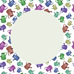 Seamless pattern. Garden vegetable garden, watering can, trees.Watercolor hand drawn illustration. Taking care of plants. Mini trees, bansai. Fruit trees.