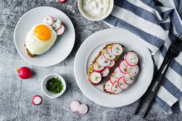 Radish avocado and ricotta avocado  rye sandwiches