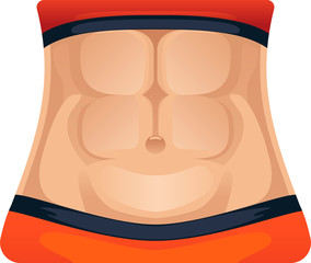 Relief abdominal muscles. Strong woman abs. Perfect stomach. Beautiful fitness body. Vector, illustration.