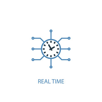 Real time concept 2 colored icon. Simple blue element illustration. Real time concept symbol design from Augmented reality set. Can be used for web and mobile UI/UX