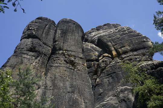 Close-up of mpressing sandstone rock formation spotted in Saxon Switzerland