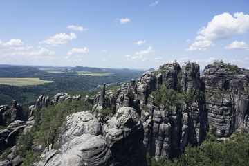 Fototapeta premium Main Schrammsteine rocks from the Schrammstein viewpoint in Saxon Switzerland