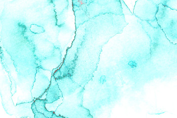 Light turquoise color watercolor illustration, creative background, smeared sky blue shades frame. Aquarelle painted textured canvas for vintage design, invitation card