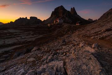 Fototapeta premium Autumn in Dolomites in Italy, Alpe di Siusi, Tre Cime.