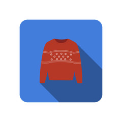 winter warm red sweater knitted scandinavian flat icon with long shadow vector