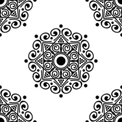  Mandala seamless pattern black and white. Islam, Arabic, Pakistan, Moroccan, Turkish, Indian, Spain motifs. Vector illustration EPS 10