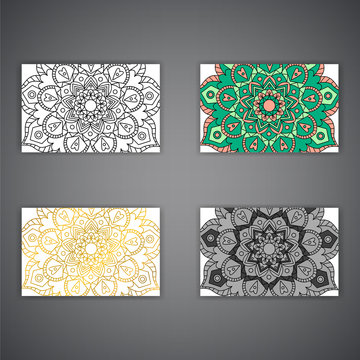 Mandala design in line, color, golden and field styles.