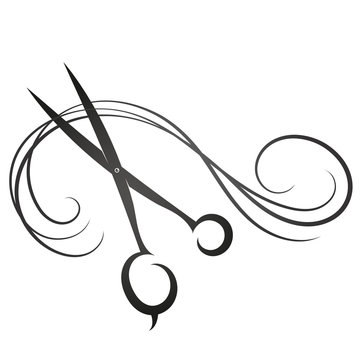Scissors and curls hair silhouette for beauty salon and hairdresser