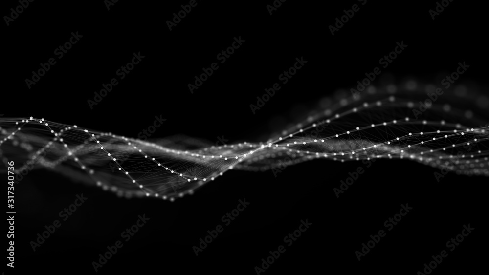 Aufkleber Big data visualization 3D. Technology dark wave. Analytics representation. Digital background. 3d rendering.