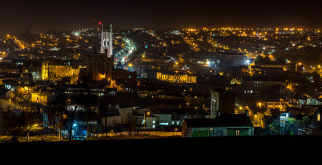 Beautiful night scene Cork Ireland Patrick's Hill panorama North Cathedral 