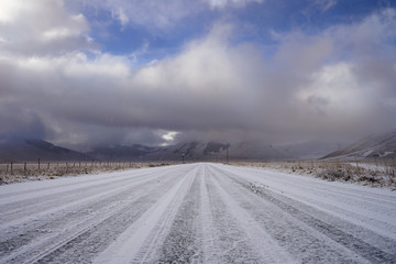 Snowy empty after the blizzard in a winter day in Castelluccio, Norcia, Umbria, Italia