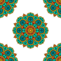 Mandala seamless pattern black and white. Islam, Arabic, Pakistan, Moroccan, Turkish, Indian, Spain motifs. Vector illustration EPS 10