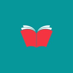 open book with red cover isolated on blue background. Flat reading icon.