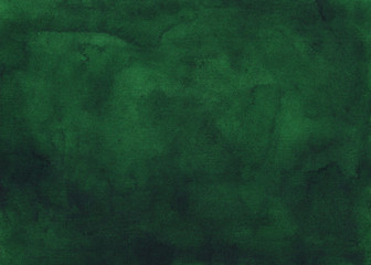 Watercolor deep green vintage background painting. Watercolour abstract dark spruce backdrop. Old elegant overlay. Stains on paper.