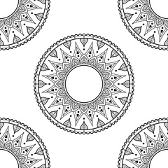 Mandala seamless pattern black and white. Islam, Arabic, Pakistan, Moroccan, Turkish, Indian, Spain motifs. Vector illustration EPS 10