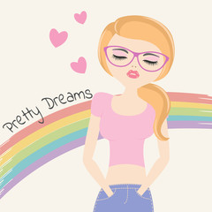 Lovely beautiful girl in sunglasses. Pretty dreams.