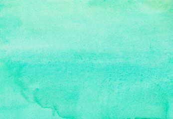Watercolor light turquoise background painting. Watercolour soft blue green color backdrop, texture.