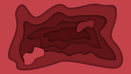 Abstract red background on paper cut style. Vector illustration