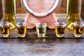 Aguardiente or brandy Traditional Spanish and Brazilian drink, strong drink, grape brandy, rum,...