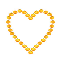 Bright watercolor heart frame made of pumpkins. Hand-drawn illustration on a white background, isolated. Vegetarian and vegan food frame and heart shape