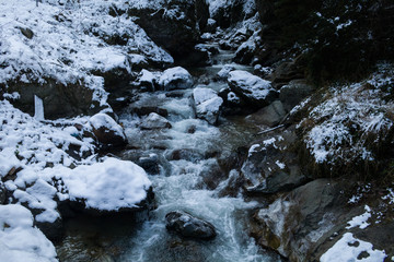 Winter Landscape, River Waterfall Stones Ice Turkey Trabzon
