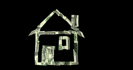  Pieces of dollar banknotes form a house. Real estate investment concept.