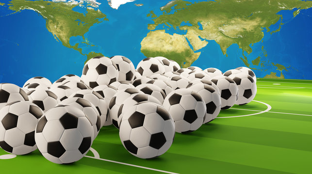 pile of soccer balls 3d-illustration design. elements of this image furnished by NASA