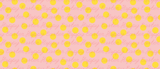 Background for easter. Wrap for a gift for Easter. Pink pattern with green and yellow. Print with text.