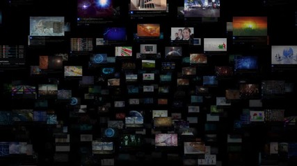 Video Wall Background. Sphere. Journey through video screens showing multiple themed videos. Loopable. Dolly. All videos in this animation are available in my portfolio.  - Powered by Adobe