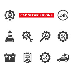 Fototapeta na wymiar Car service and repair icons set on white background.