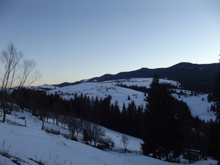 Beautiful winter evening in the mountains