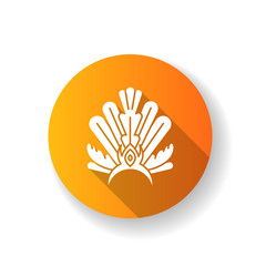 Brazilian carnival headwear orange flat design long shadow glyph icon. Crown with plumage. Ethnic wear. Traditional festival. National holiday. Masquerade parade. Silhouette RGB color illustration