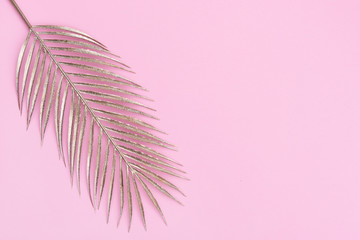 Palm leaf on pinkbackground with place for your text