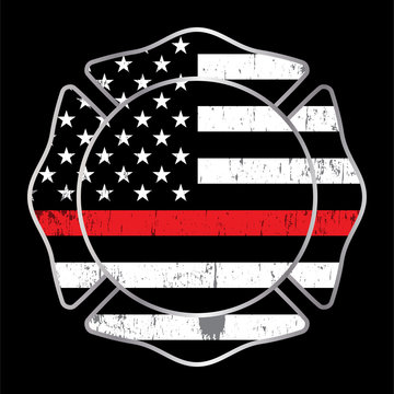 Firefighter Thin Red Line Badge Emblem Illustration