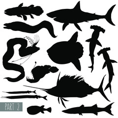 most popular sea fishes silhouettes. Set 2. Vector illustration © Diana