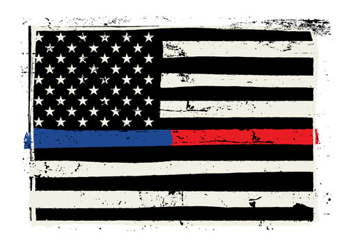Hand Drawn Police and Firefighter Support Flag Illustration