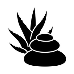 Spa treatment black glyph icon. Skincare with medicinal herbs. Cosmetology and dermatology. Organic plant based therapy. Beauty salon. Silhouette symbol on white space. Vector isolated illustration