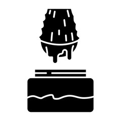 Aloe vera extract black glyph icon. Medicinal herb juice in jar. Organic plant cosmetic. Vegan product. Healthy skincare, dermatology. Silhouette symbol on white space. Vector isolated illustration