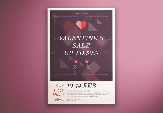 Valentine'S Day Sale Flyer with Abstract Geometric Illustrations