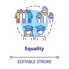 Equality concept icon. Positive support. Diverse community. College graduation. Inclusive education idea thin line illustration. Vector isolated outline RGB color drawing. Editable stroke