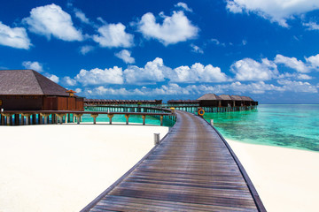Fototapeta na wymiar landscape of Maldives beach. Tropical sea . Background for summer holiday and vacation concept.