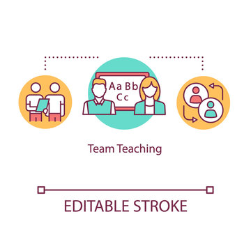 Team teaching concept icon. Professional tutors. University and school. Inclusive education. Co-teaching idea thin line illustration. Vector isolated outline RGB color drawing. Editable stroke