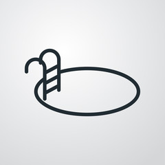 Icono plano lineal piscina en fondo gris