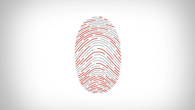 Fingerprint recognition. Scanner showing the three basic types of patterns in fingerprints: arch, loop and whorl. Biometric search and authentication. Security technology. Black and White.