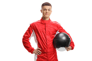 Young guy racer with a helmet